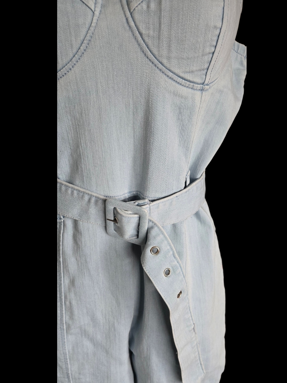Haute Monde Light Blue Denim Belted Jumpsuit - Picture 4 of 6